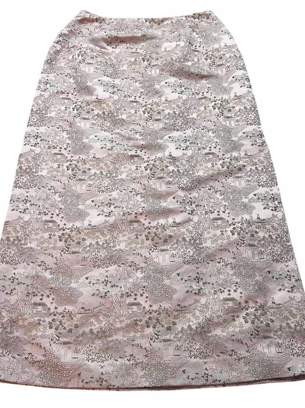 Amanda Smith Pink Asian Toile Jacquard Maxi Skirt Womens 12 Lined Side Zip VTG